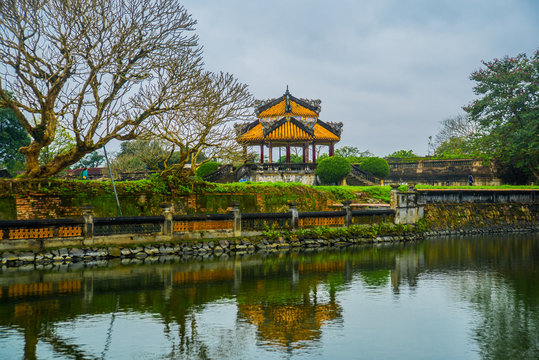 pond,small pavilion in Hue citadel , Vietnam,Asia
