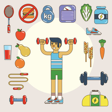 Healthy lifestyle. Vector flat icon set, illustration