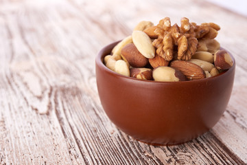 Mix nuts  on wooden background