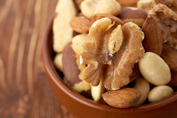 Mix nuts  on wooden background