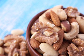 Mix nuts  on wooden background