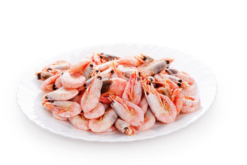 Pile of boiled shrimps on plate