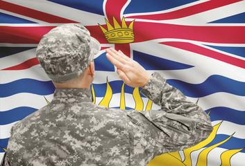 Soldier saluting to Canadial province flag series - British Columbia