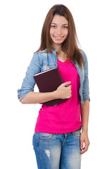 Student girl with books on white