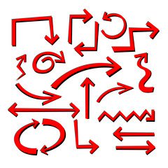 Red arrows with black shadows. Vector for design.