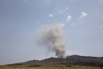 Erupting volcano at Mount Aso in Kyushu, Japan