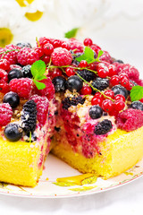 cake  with fresh summer  berries