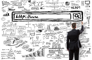 businessman drawing a search bar