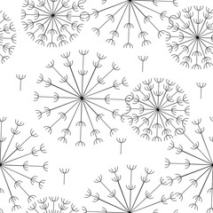 vector abstract seamless black and white pattern of dandelions