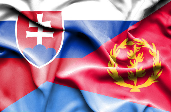 Waving flag of Eritrea and Slovak