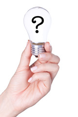 Hand with lamp with question sign