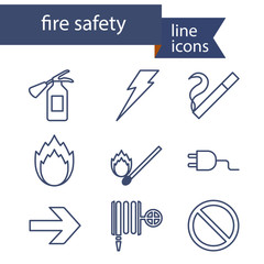 Set of line icons for fire safety. 