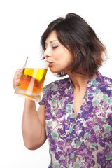 Young brunette girl with big mug of beer 3