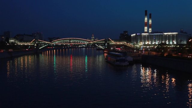 Romantic view of Moscova river in Moscow by night 