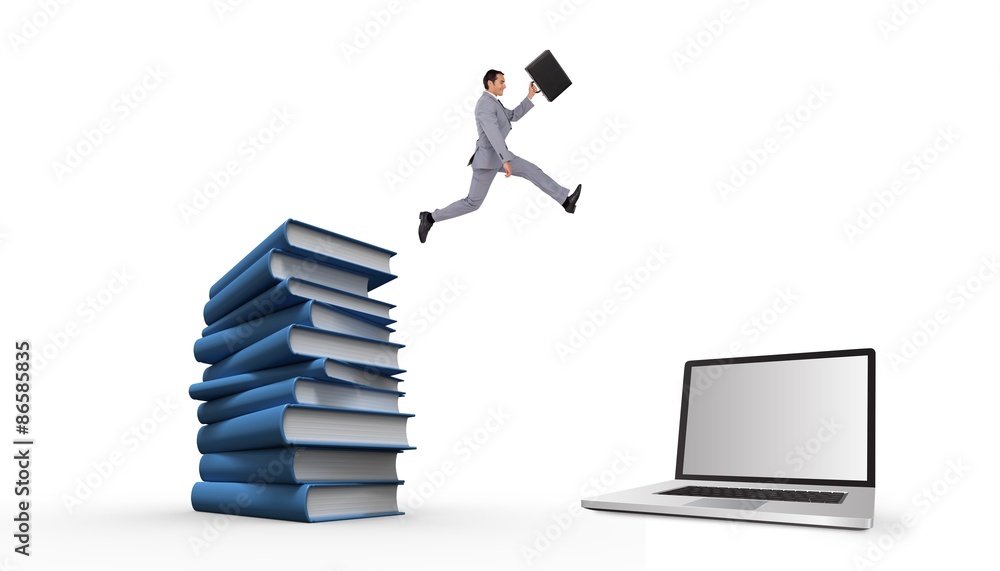 Poster composite image of businessman running with a suitcase