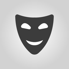 The smiling mask icon. Comedy and theater symbol. Flat