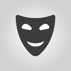 The smiling mask icon. Comedy and theater symbol. Flat