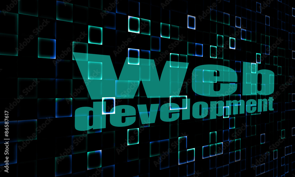 Poster web development word on digital background