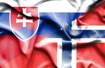 Waving flag of Norway and Slovak