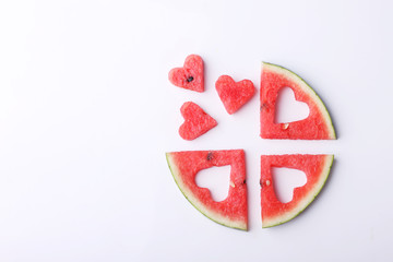 Obraz na płótnie Canvas pieces of heart shape watermelon with copyspace