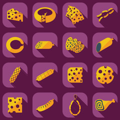 Flat concept, set modern design with shadow meat and cheese