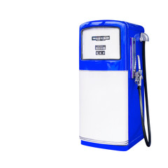 blue retro fuel dispenser isolated on white background with clip