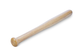 wooden baseball bat and shadow on white background with clipping