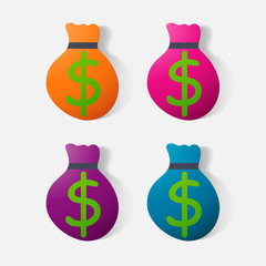 Paper clipped sticker: bag of money