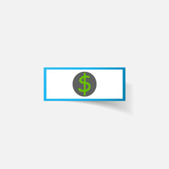 Paper clipped sticker: money, dollar bill with the image