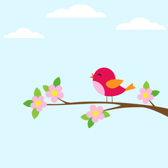 Bird on blooming branch