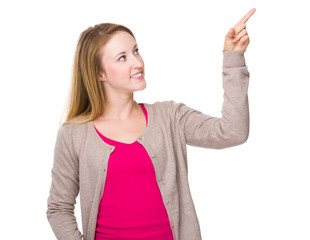 Young woman touch on the air