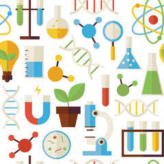 Flat Seamless Pattern Science and Research Objects over White