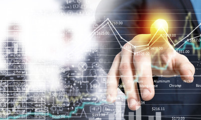 Business and finance chart and finger