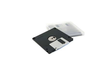 Black floppy disk on white background