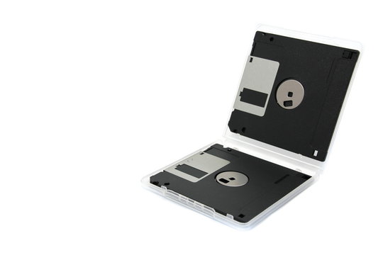 Black floppy disk on white background