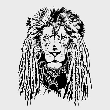 Lion head with dreadlocks - editable vector graphic