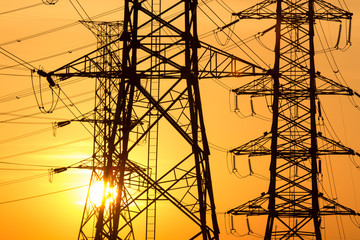 high voltage post.High-voltage tower sky background