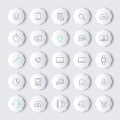 25 business, commerce, line octagon icons, vector illustration, eps10