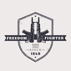 Freedom fighter grunge t-shirt design, with automatic rifles, carbine