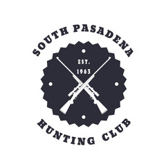 Hunting club round vintage emblem with crossed rifles, vector illustration, eps10