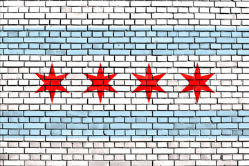 flag of Chicago painted on brick wall