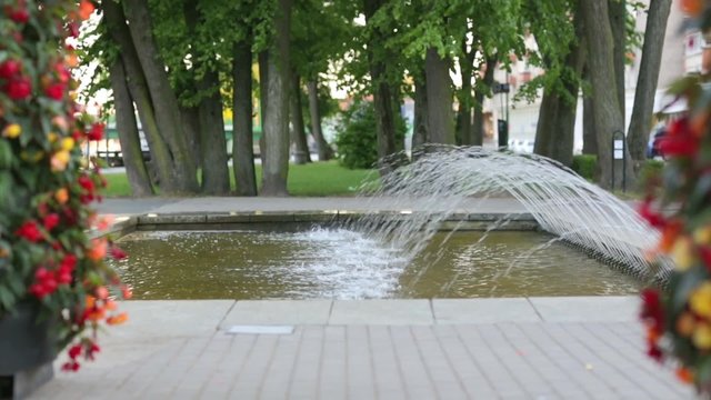 Fountain in the central park of Kiapeda city. Lithuania