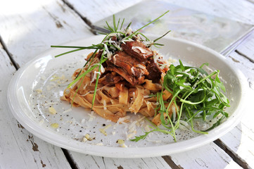 Pasta with roasted meat 