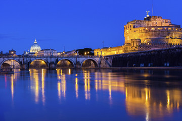 View on St. Peter's Basilica and Castel Sant'Angelo in Rome