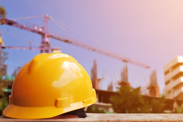 Safety helmet with construction site background