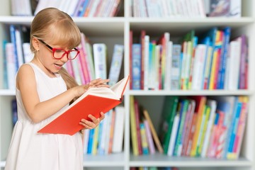 Child, Book, Glasses.