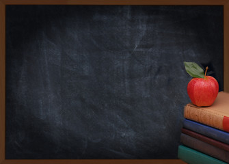Books Apple and Chalkboard