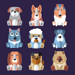 Breeds of Dogs Icons. Vector Illustration.