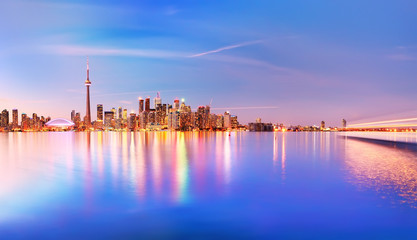 Panorama of Toronto skyline at twilight in Ontario, Canada