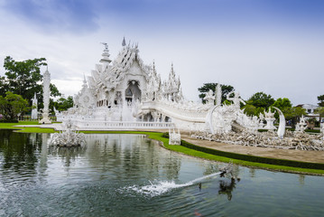 Fototapeta na wymiar Overview of Wat Rong Khun, the White Temple in Chiang Rai, Thailand 